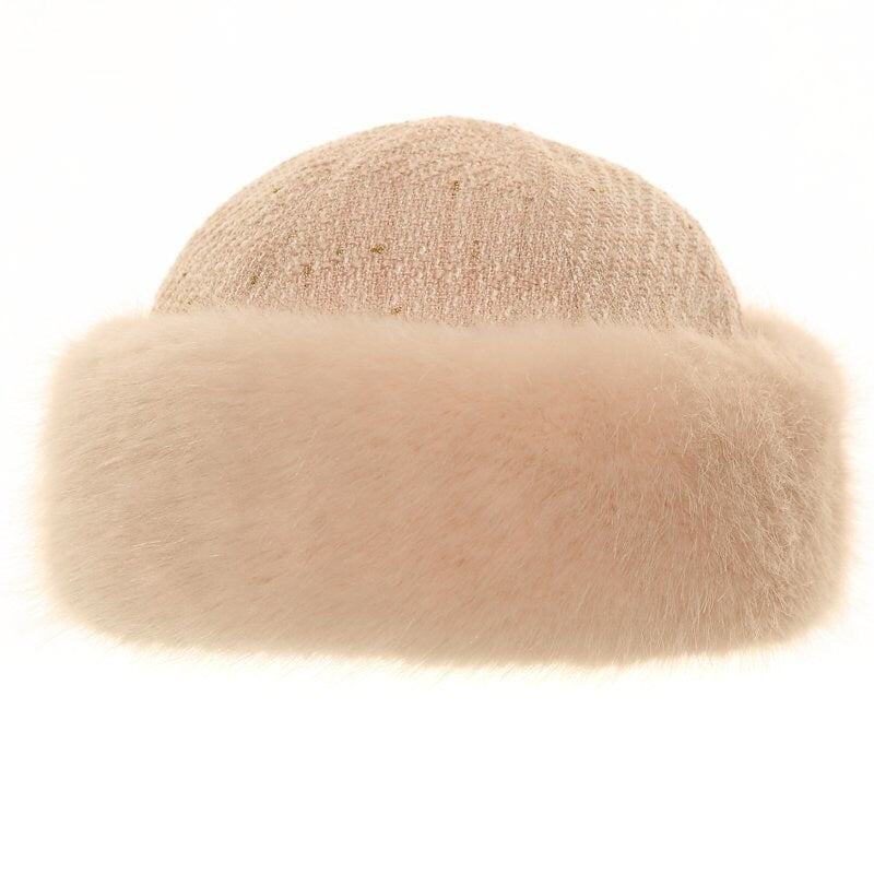 Russian Style Faux Fur Headband Hat Pale pink Christmas gift