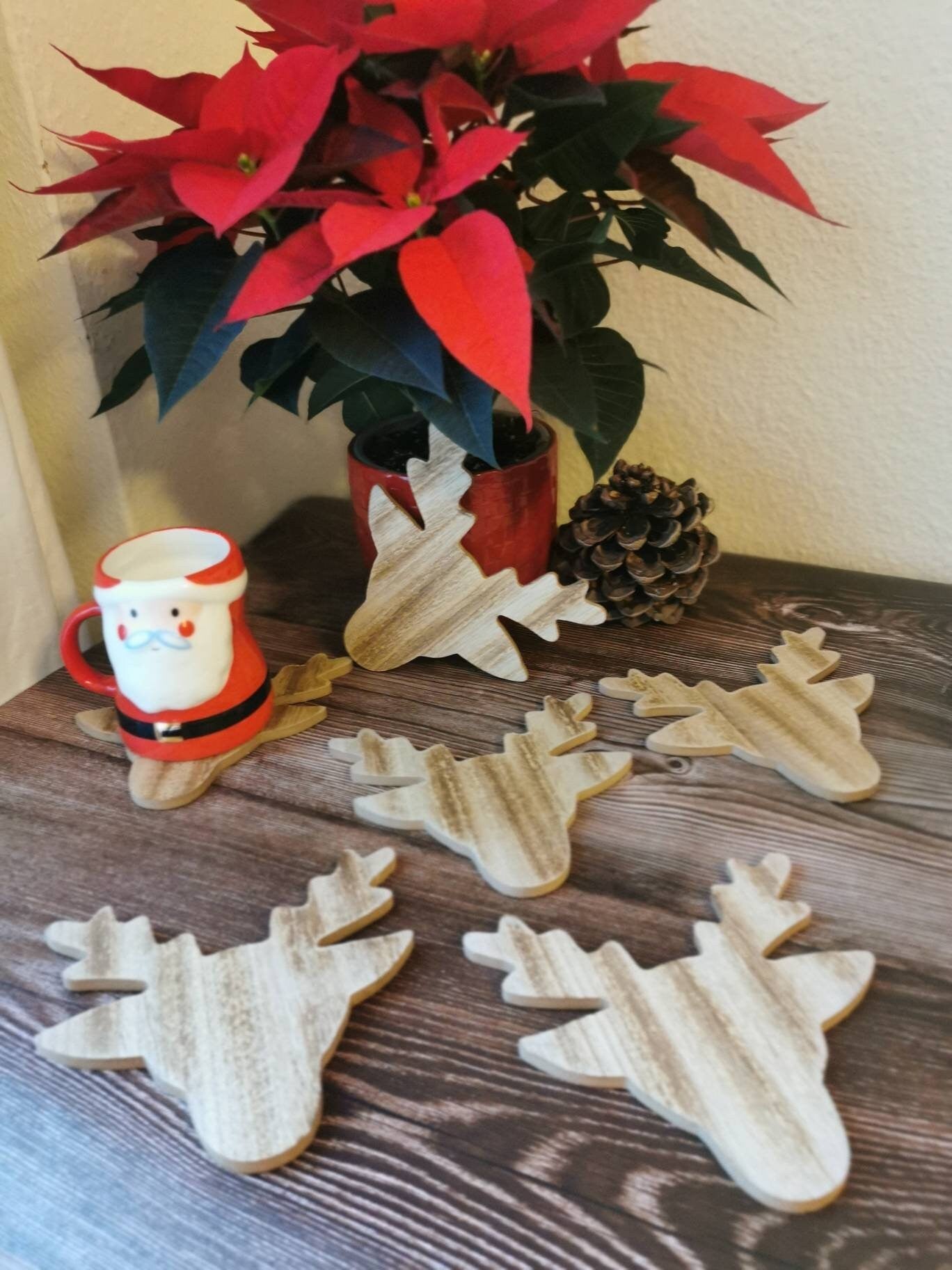 Rustic Vintage Wooden Deer Coasters Set of 6