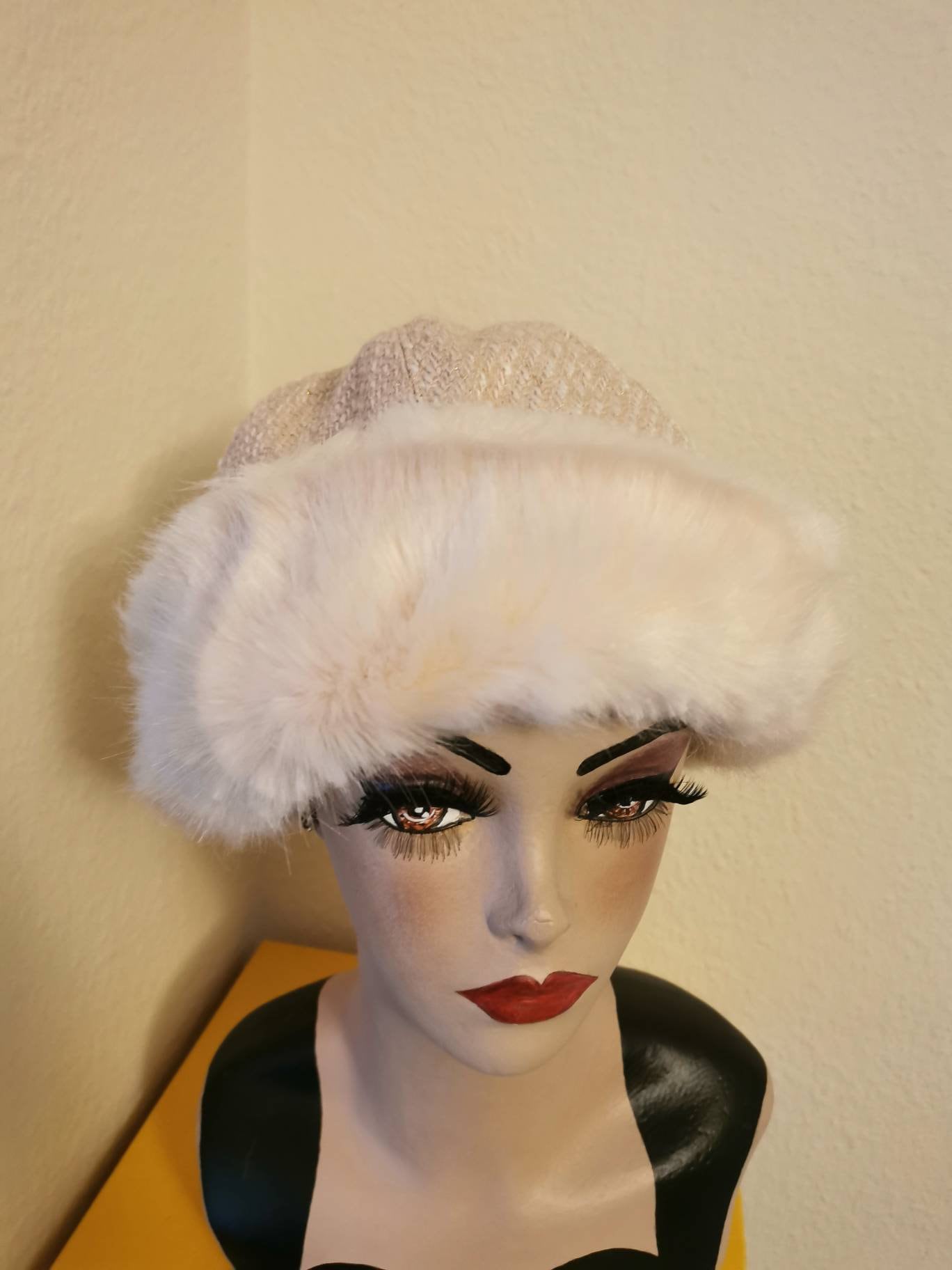 Russian Style Faux Fur Headband Hat Pale pink Christmas gift