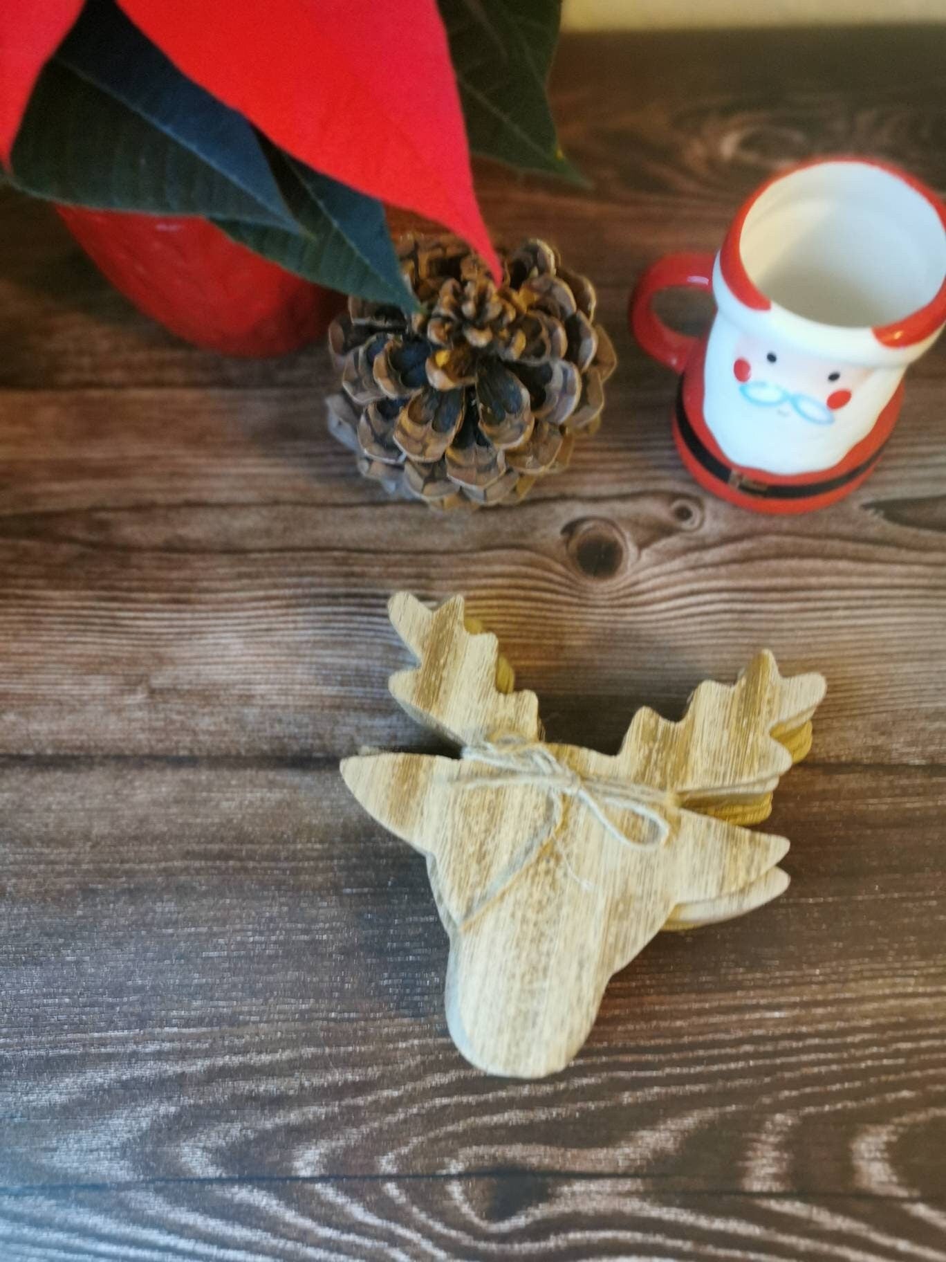 Rustic Vintage Wooden Deer Coasters Set of 6