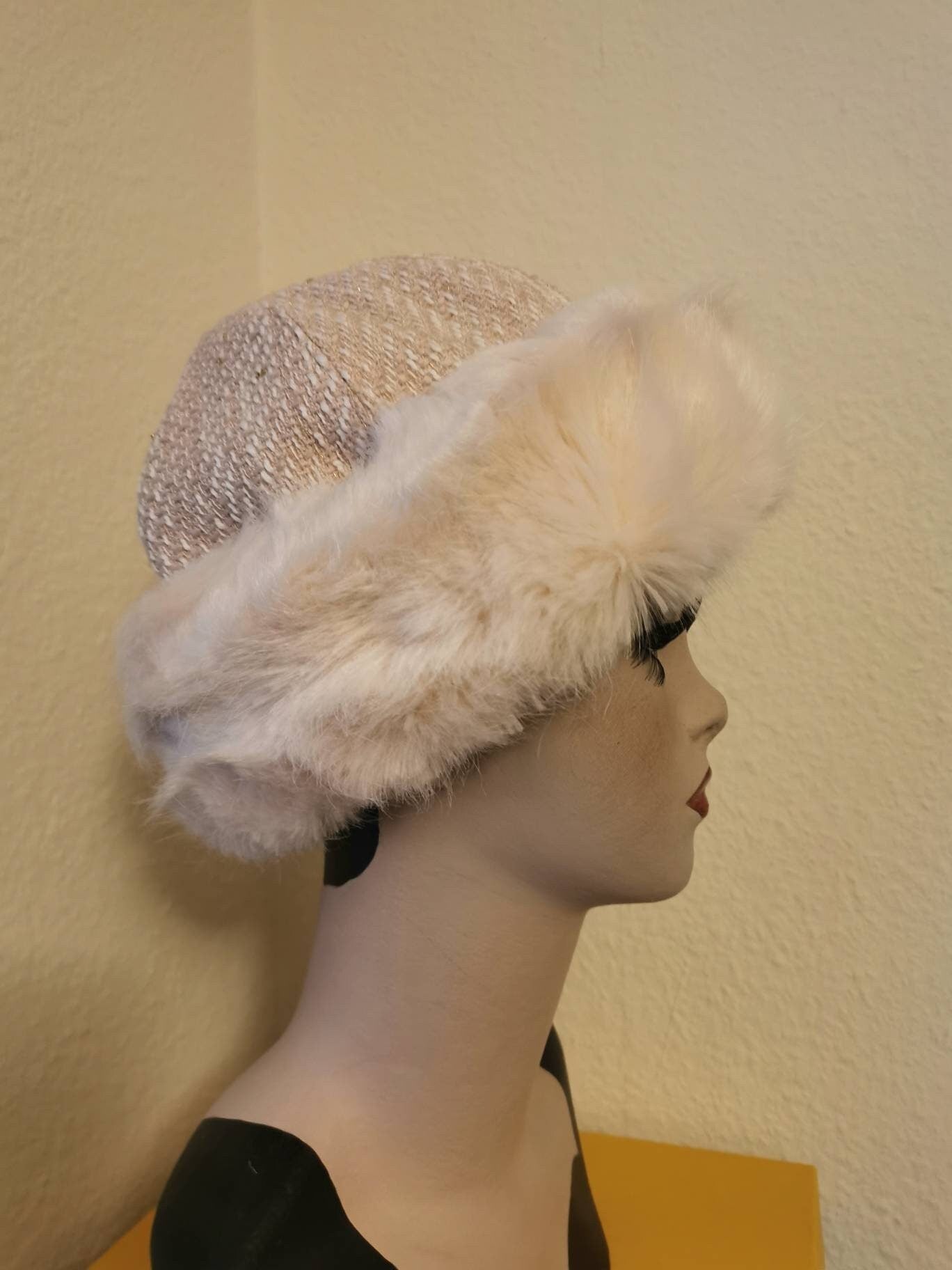 Russian Style Faux Fur Headband Hat Pale pink Christmas gift