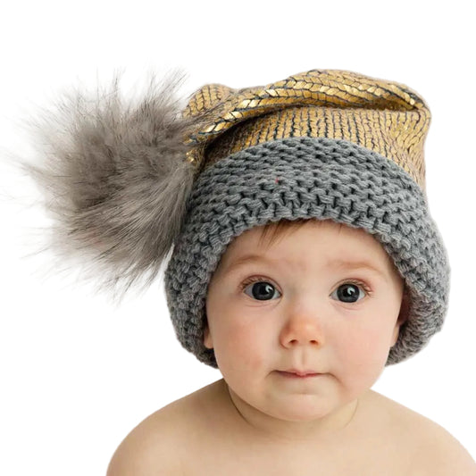 Handcrafted Rose Gold and Silver Shimmer Winter Fun Hat - Festive Holiday Baby & Children's Sparkly Metallic Stocking Cap