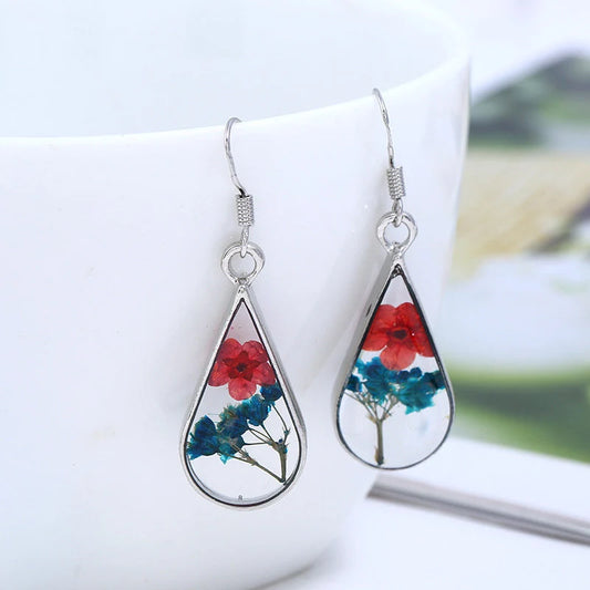 Mini Teardrop Real Flower Resin Earrings