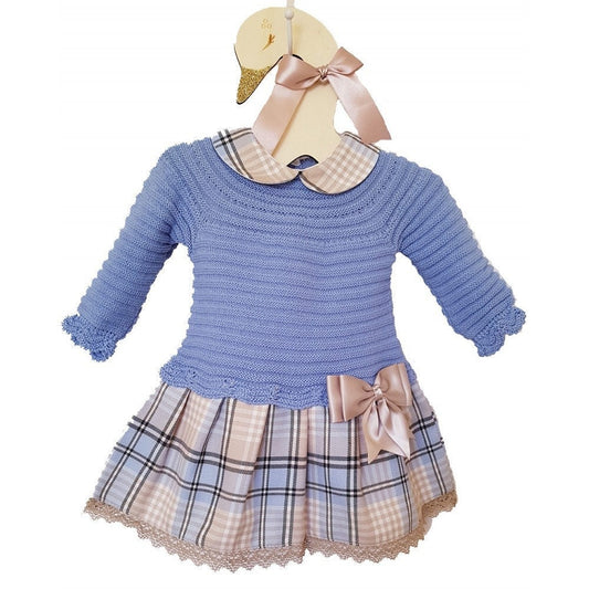 Traditional Romany Spanish Style Knitted Baby Girl Dress Blue