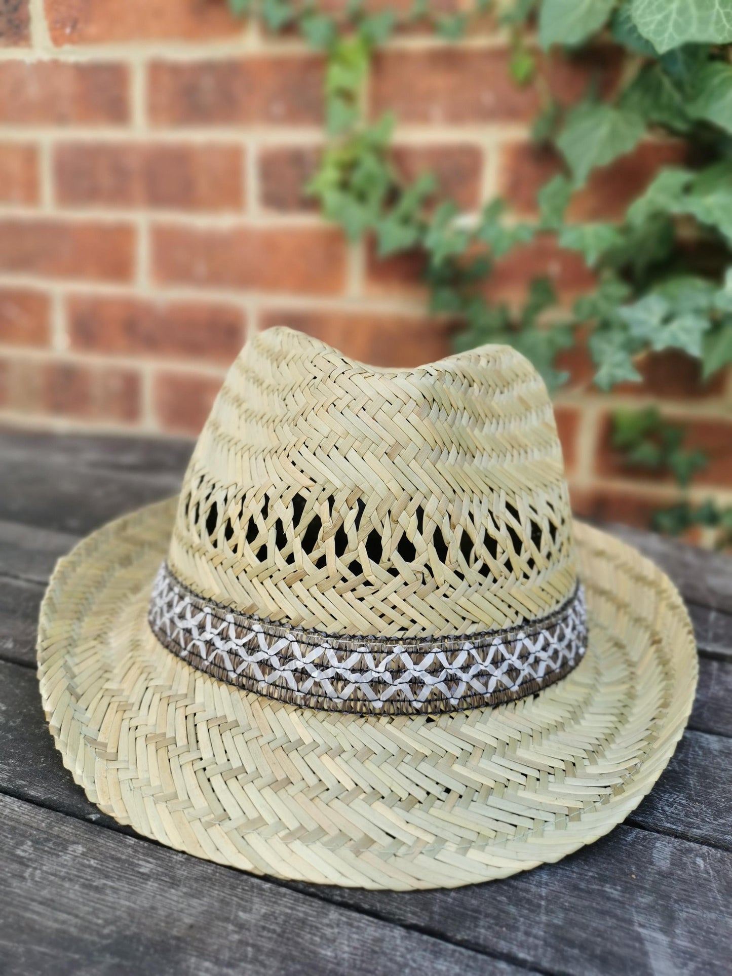 Classic Men's Straw Trilby Fedora Hat - Lightweight Summer Beach Sun Protection Panama Style Fashion Accessory
