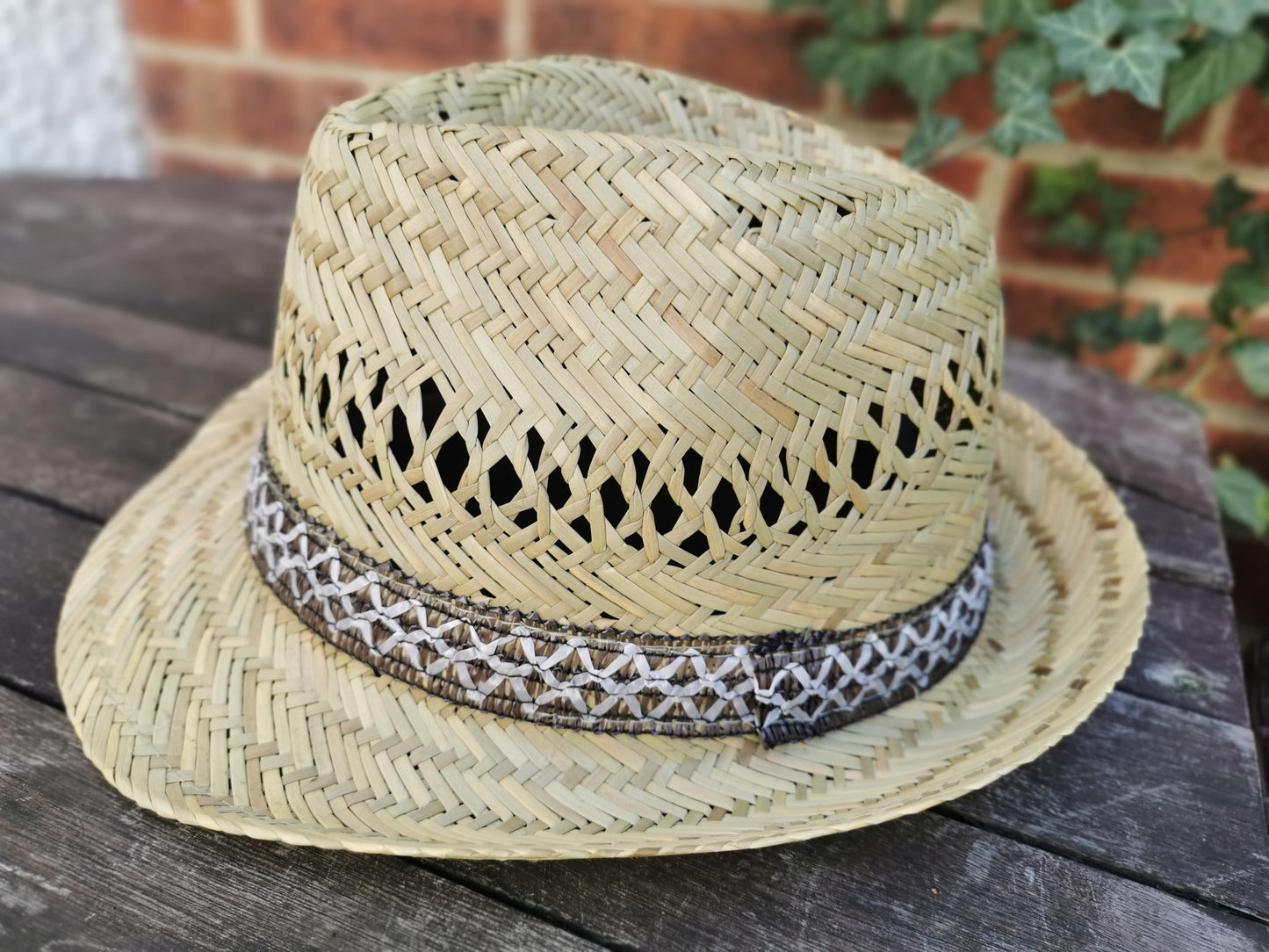 Classic Men's Straw Trilby Fedora Hat - Lightweight Summer Beach Sun Protection Panama Style Fashion Accessory