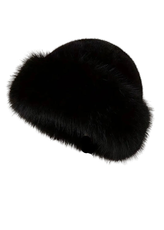 Black Faux Fur Winter Hat Ladies