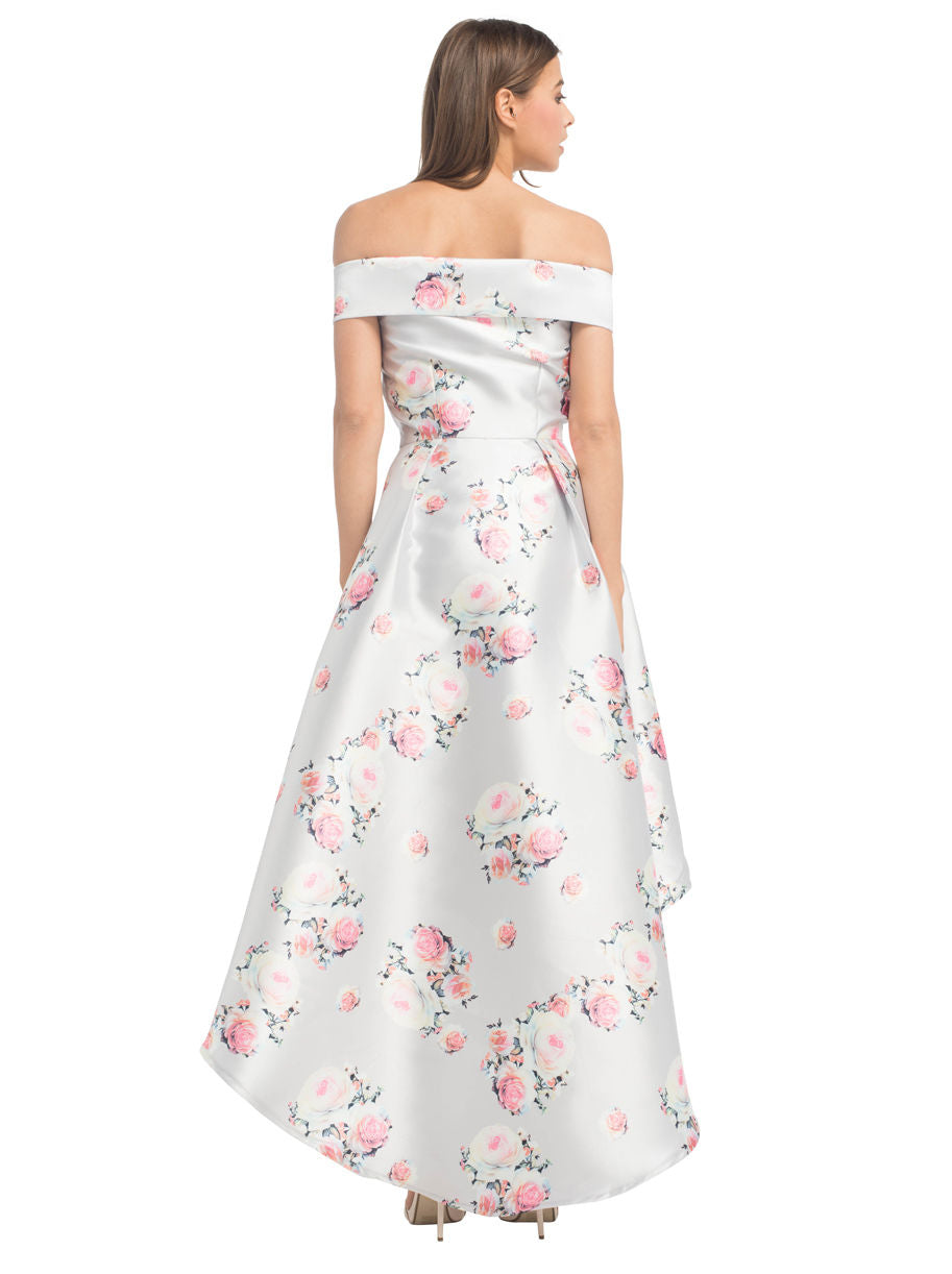 Digital Floral Bardot Dip Hem Maxi Dress
