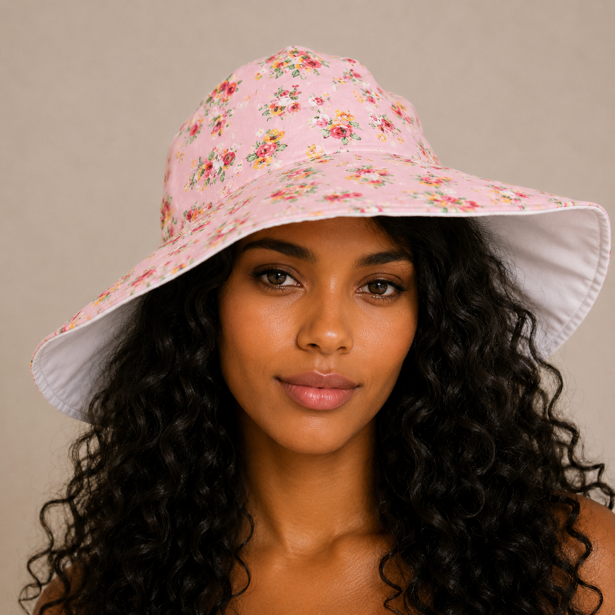 Ladies Summer Hat Wide Brim Flower Floppy Sun Hat Reversible Pink Blue Cotton Handmade