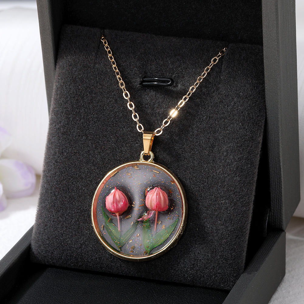 Mini Tulip Necklace Real Flowers Resin