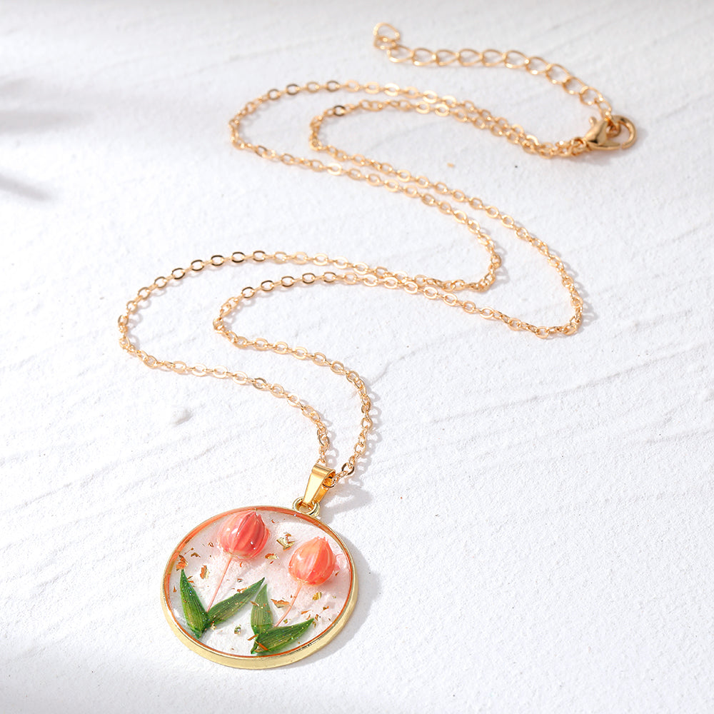 Mini Tulip Necklace Real Flowers Resin